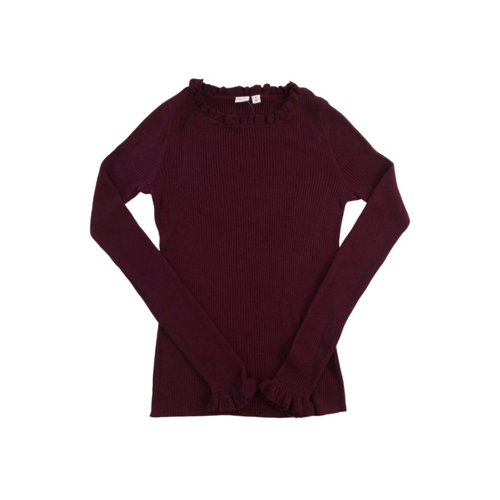 NWT Gap Cotton Lightweight Ruffle Neck Sweater Wine Small